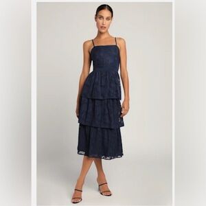 Lulu's Midnight Blue Tiered Midi Dress
